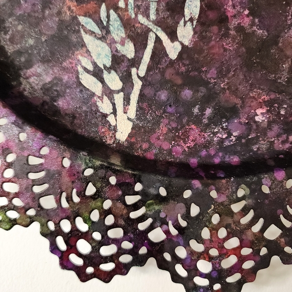 HANDCRAFTED Upcycled Metal Tray HANDPAINTED Tabletop Art Decor Floral Artwork - Picture 9 of 17